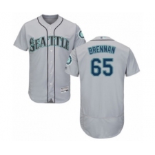 Men's Seattle Mariners #65 Brandon Brennan Grey Road Flex Base Authentic Collection Baseball Player Jersey