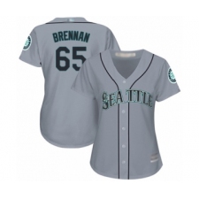 Women's Seattle Mariners #65 Brandon Brennan Authentic Grey Road Cool Base Baseball Player Jersey