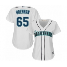 Women's Seattle Mariners #65 Brandon Brennan Authentic White Home Cool Base Baseball Player Jersey