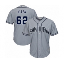 Men's San Diego Padres #62 Austin Allen Authentic Grey Road Cool Base Baseball Player Jersey