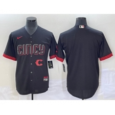 Men's Cincinnati Reds Blank Black 2023 City Connect Cool Base Stitched Jersey1