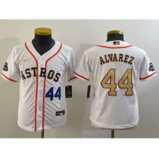 Youth Houston Astros #44 Yordan Alvarez Number 2023 White Gold World Serise Champions Cool Base Stitched Jersey1