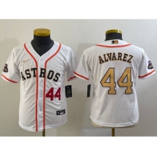 Youth Houston Astros #44 Yordan Alvarez Number 2023 White Gold World Serise Champions Cool Base Stitched Jerseys