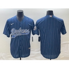 Men's Los Angeles Dodgers Blue Pinstripe Blank Cool Base Stitched Baseball Jerseys