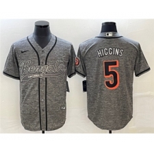 Men's Cincinnati Bengals #5 Tee Higgins Gray Cool Base Stitched Baseball Jersey