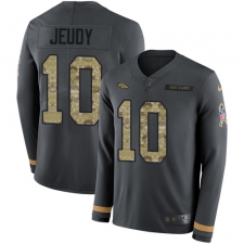 Men's Denver Broncos #10 Jerry Jeudy Anthracite Salute to Service Stitched Limited Therma Long Sleeve Jersey