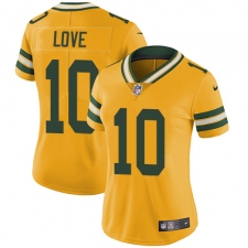 Women's Green Bay Packers #10 Jordan Love Yellow Stitched NFL Limited Rush Jersey