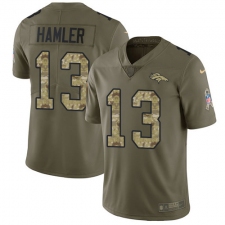 Men's Denver Broncos #13 KJ Hamler Olive Camo Stitched Limited 2017 Salute To Service Jersey