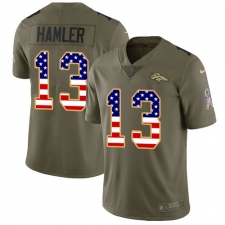 Men's Denver Broncos #13 KJ Hamler Olive USA Flag Stitched Limited 2017 Salute To Service Jersey