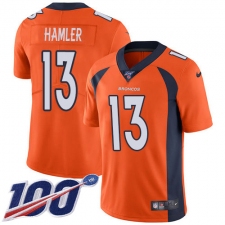 Men's Denver Broncos #13 KJ Hamler Orange Team Color Stitched 100th Season Vapor Untouchable Limited Jersey