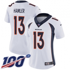 Women's Denver Broncos #13 KJ Hamler White Stitched 100th Season Vapor Untouchable Limited Jersey