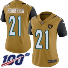 Women's Jacksonville Jaguars #21 C.J. Henderson Gold Stitched Limited Rush 100th Season Jersey