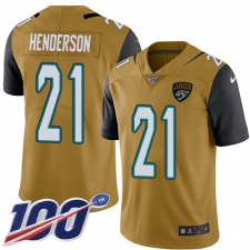 Youth Jacksonville Jaguars #21 C.J. Henderson Gold Stitched Limited Rush 100th Season Jersey