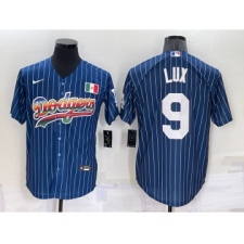 Men's Los Angeles Dodgers #9 Gavin Lux Rainbow Blue Red Pinstripe Mexico Cool Base Nike Jersey