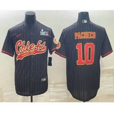 Men's Kansas City Chiefs #10 Isiah Pacheco Black Pinstripe With Super Bowl LVII Patch Cool Base Stitched Baseball Jersey