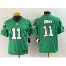 Women's Nike Philadelphia Eagles #11 A.J. Brown Green 2023 F.U.S.E. Vapor Limited Throwback Stitched Football Jersey