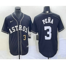 Men's Houston Astros #3 Jeremy Pena Number Black Cool Base Stitched Baseball Jersey