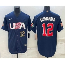 Men's USA Baseball #12 Kyle Schwarber Number 2023 Navy World Baseball Classic Stitched Jersey