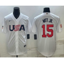 Men's USA Baseball #15 Bobby Witt Jr 2023 White World Baseball Classic Replica Stitched Jersey