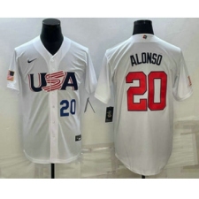 Men's USA Baseball #20 Pete Alonso Number 2023 White World Baseball Classic Stitched Jerseys