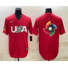 Men's USA Baseball 2023 Red World Big Logo Classic Stitched Jersey