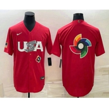 Men's USA Baseball 2023 Red World Big Logo Classic Stitched Jerseys