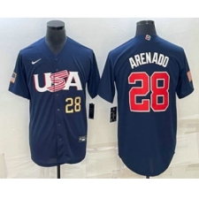 Men's USA Baseball #28 Nolan Arenado Number 2023 Navy World Baseball Classic Stitched