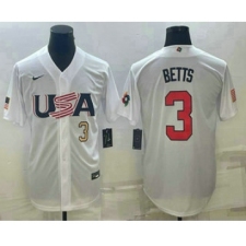 Mens USA Baseball #3 Mookie Betts Number 2023 White World Baseball Classic Replica Stitched Jersey