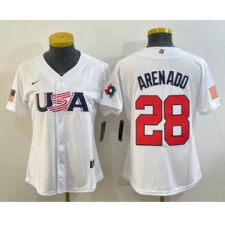 Women's USA Baseball #28 Nolan Arenado 2023 White World Classic Replica Stitched Jerseys