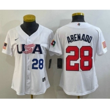 Women's USA Baseball #28 Nolan Arenado Number 2023 White World Classic Replica Stitched Jerseys