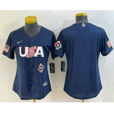 Women's USA Baseball Blank 2023 Navy World Classic Stitched Jerseys