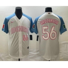 Men's Mexico Baseball #56 Randy Arozarena Number 2023 White Blue World Classic Stitched Jersey2