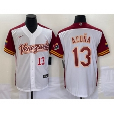Men's Venezuela Baseball #13 Ronald Acuna Jr Number 2023 White Red World Classic Stitched Jersey