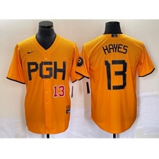 Men's Nike Pittsburgh Pirates #13 KeBryan Hayes Number Gold 2023 City Connect Stitched Jersey