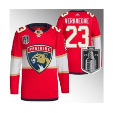 Men's Florida Panthers #23 Carter Verhaeghe Red 2023 Stanley Cup Final Stitched Jersey