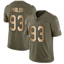 Men's Nike Los Angeles Chargers #93 Darius Philon Limited Olive Gold 2017 Salute to Service NFL Jersey
