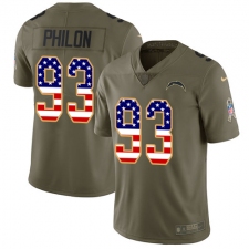 Men's Nike Los Angeles Chargers #93 Darius Philon Limited Olive USA Flag 2017 Salute to Service NFL Jersey