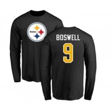 Football Pittsburgh Steelers #9 Chris Boswell Black Name & Number Logo Long Sleeve T-Shirt