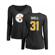 Football Women's Pittsburgh Steelers #31 Donnie Shell Black Name & Number Logo Slim Fit Long Sleeve T-Shirt
