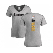 Football Women's Pittsburgh Steelers #86 Hines Ward Ash Backer V-Neck T-Shirt