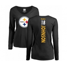 Women's Pittsburgh Steelers #18 Diontae Johnson Black Backer Slim Fit Long Sleeve T-Shirt