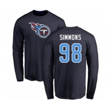 Football Tennessee Titans #98 Jeffery Simmons Navy Blue Name & Number Logo Long Sleeve T-Shirt