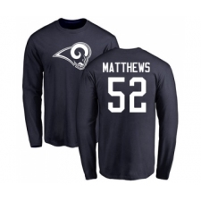 Football Los Angeles Rams #52 Clay Matthews Navy Blue Name & Number Logo Long Sleeve T-Shirt
