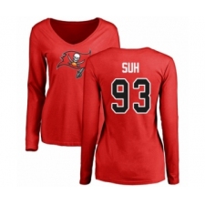 Football Women's Tampa Bay Buccaneers #93 Ndamukong Suh Red Name & Number Logo Long Sleeve T-Shirt0