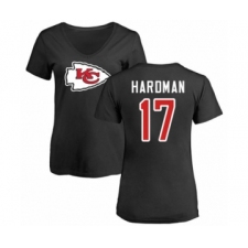 Football Women's Kansas City Chiefs #17 Mecole Hardman Black Name & Number Logo Slim Fit T-Shirt