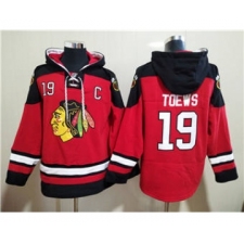 Men's Chicago Blackhawks #19 Jonathan Toews Red Ageless Must-Have Lace-Up Pullover Hockey Hoodie