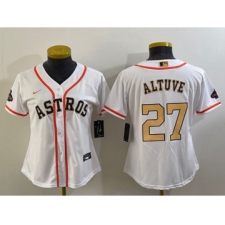 Women's Houston Astros #27 Jose Altuve 2023 White Gold World Serise Champions Cool Base Stitched Jersey