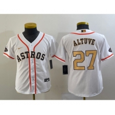 Youth Houston Astros #27 Jose Altuve 2023 White Gold World Serise Champions Cool Base Stitched Jersey