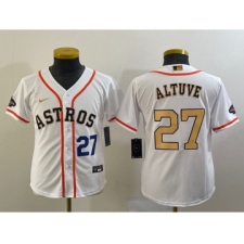 Youth Houston Astros #27 Jose Altuve Number 2023 White Gold World Serise Champions Cool Base Stitched Jersey1