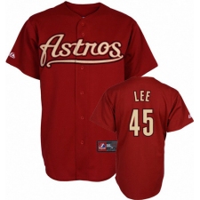 Men's Mitchell and Ness Houston Astros #45 Carlos Lee Authentic Red Throwback MLB Jersey